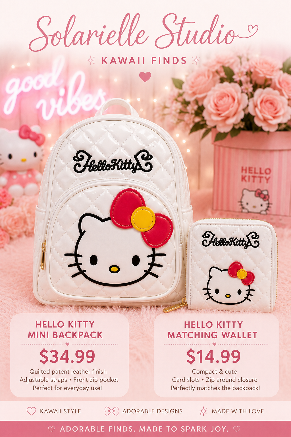 🩷 Hello Kitty Quilted Mini Backpack – Pink