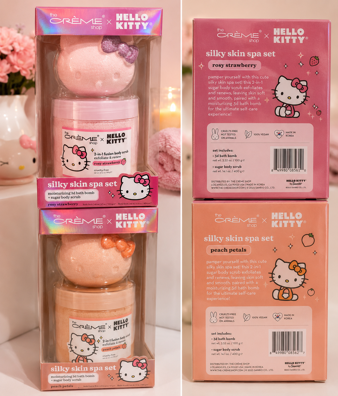 The Crème Shop × Hello Kitty Silky Skin Spa Set | Bath Bomb & Sugar Body Scrub | Choose Your Scent