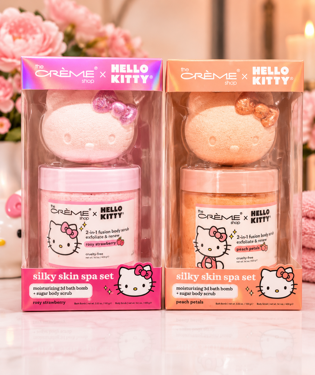 The Crème Shop × Hello Kitty Silky Skin Spa Set | Bath Bomb & Sugar Body Scrub | Choose Your Scent